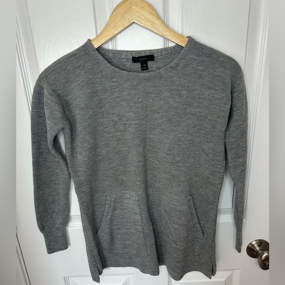 J. Crew Womens XXS Gray Long Sleeves Merino Wool Pocket Tunic Sweater Pullover